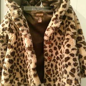 Hooded Leopard Spotted 100% Faux Fur Coat. Girl 24 months.